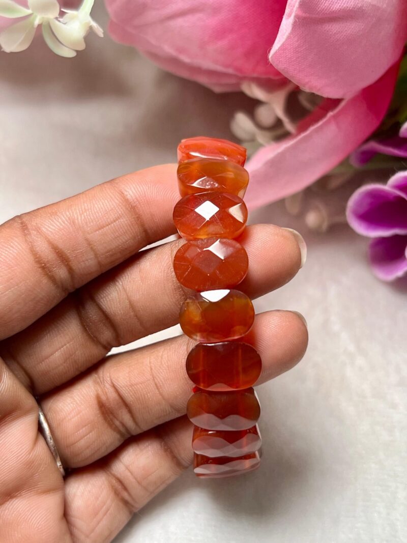 Crystal Treasure Red Carnelian Rectangle Beaded Bracelet 15 MM Stretch Bracelet - Image 5