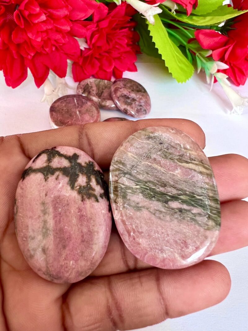 Rhodonite Stone Oval Shape Worry Stone for Crystal Healing And Meditation - Pocket Palm Stone - Thumb Stone One (1) Piece