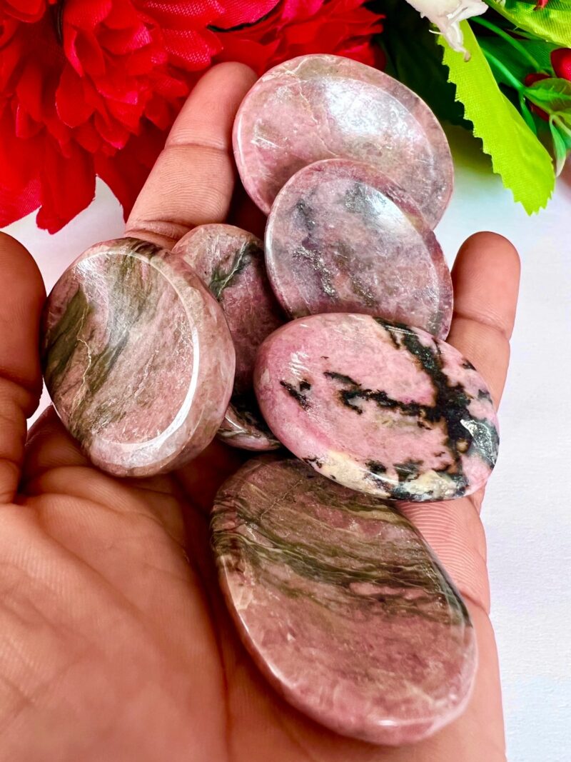 Rhodonite Stone Oval Shape Worry Stone for Crystal Healing And Meditation - Pocket Palm Stone - Thumb Stone One (1) Piece - Image 3