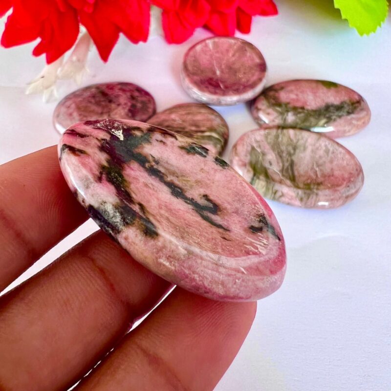 Rhodonite Stone Oval Shape Worry Stone for Crystal Healing And Meditation - Pocket Palm Stone - Thumb Stone One (1) Piece - Image 4