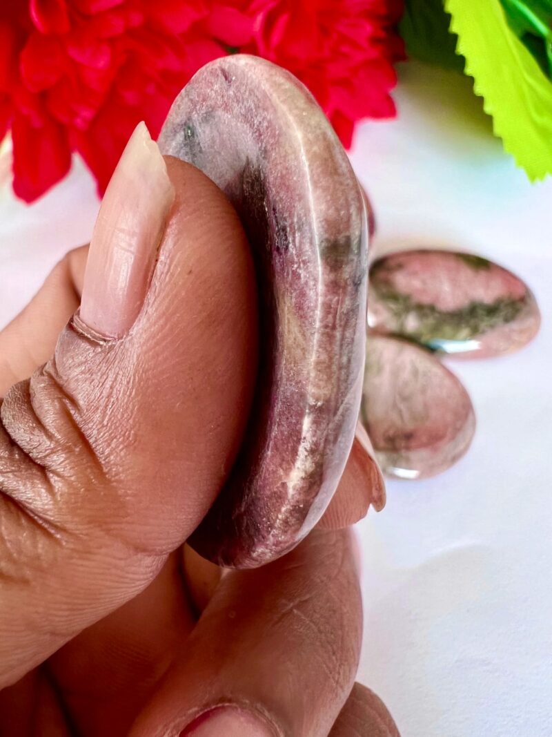 Rhodonite Stone Oval Shape Worry Stone for Crystal Healing And Meditation - Pocket Palm Stone - Thumb Stone One (1) Piece - Image 6