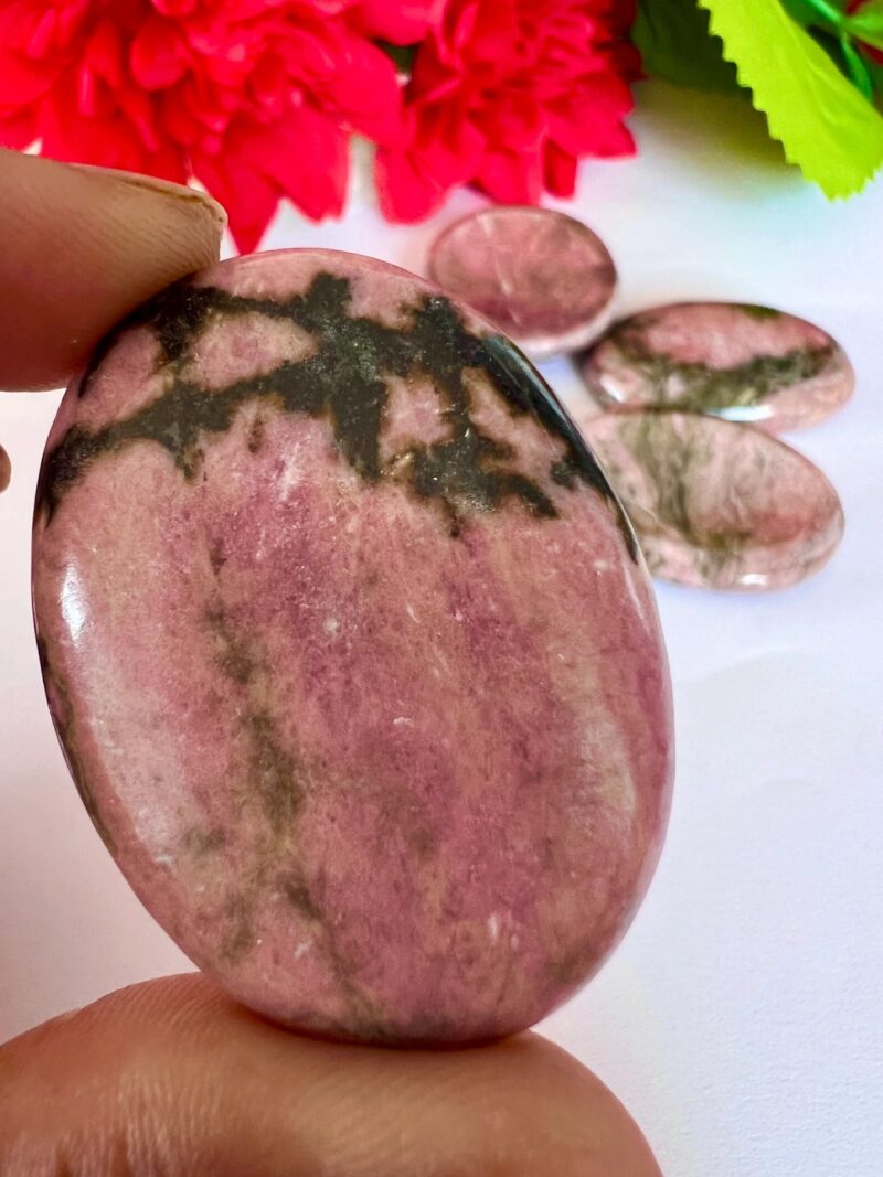 Rhodonite Stone Oval Shape Worry Stone for Crystal Healing And Meditation - Pocket Palm Stone - Thumb Stone One (1) Piece - Image 9