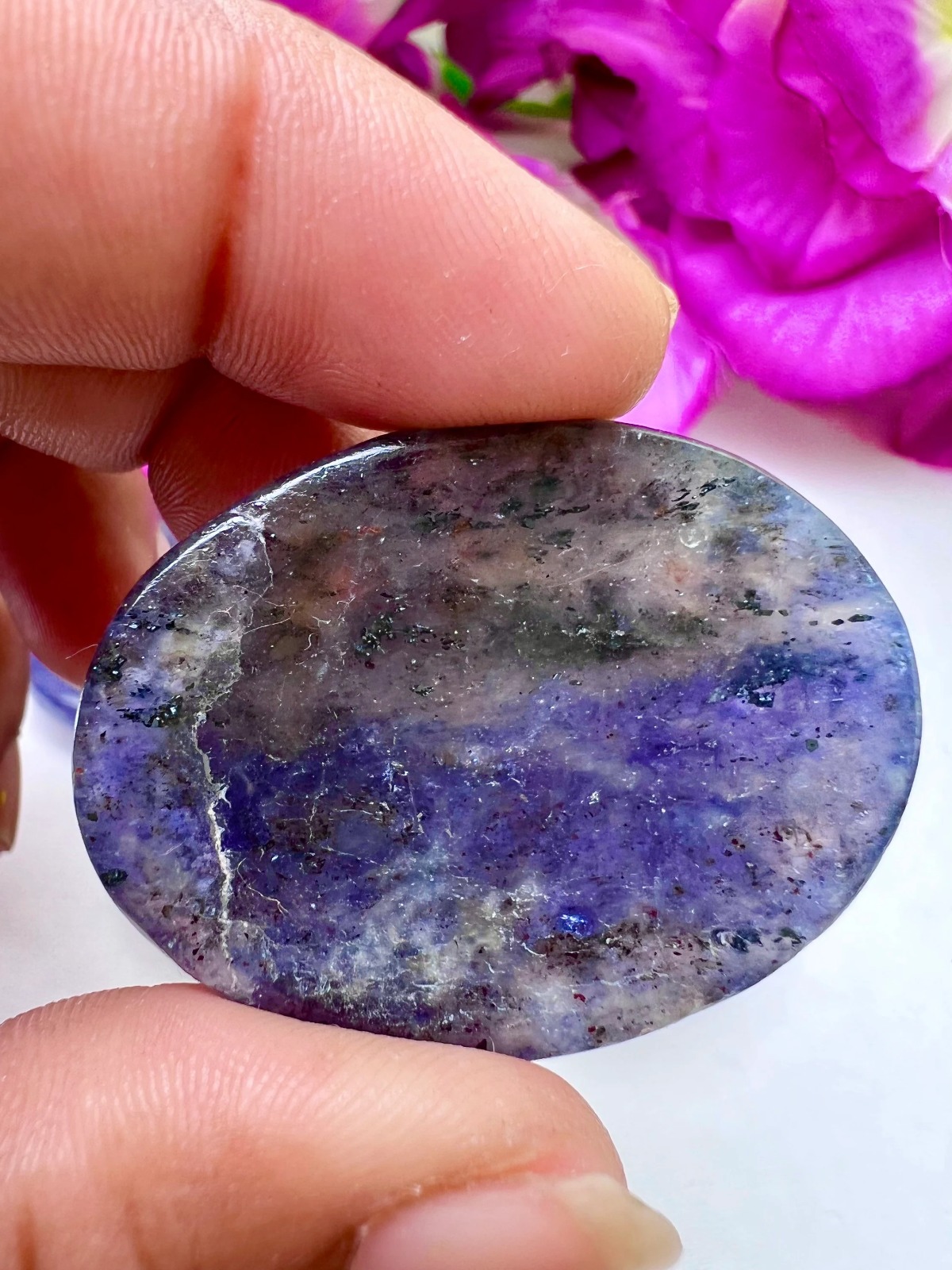 Iolite Stone Oval Shape Worry Stone for Crystal Healing And Meditation - Pocket Palm Stone - Thumb Stone One (1) Piece