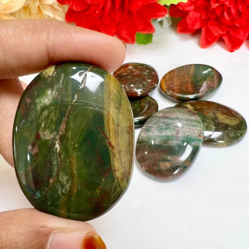 Blood Stone Oval Shape Worry Stone for Crystal Healing And Meditation - Pocket Palm Stone - Thumb Stone One (1) Piece - Image 3