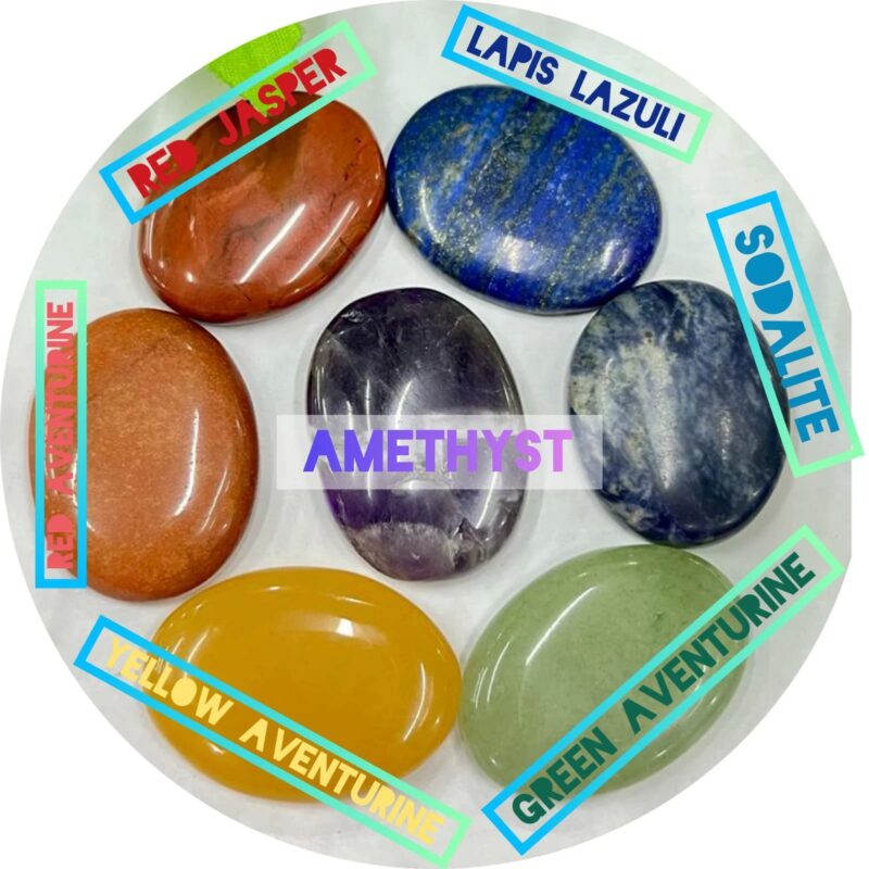 7 Seven Chakra Worry Stones Set Red jasper, Red aventurine, Yellow aventurine, Green Aventurine, Sodalite , Lapis lazuli and Amethyst. - Image 2
