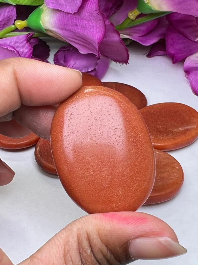 Red Aventurine Stone Oval Shape Worry Stone for Crystal Healing And Meditation - Pocket Palm Stone - Thumb Stone One (1) Piece