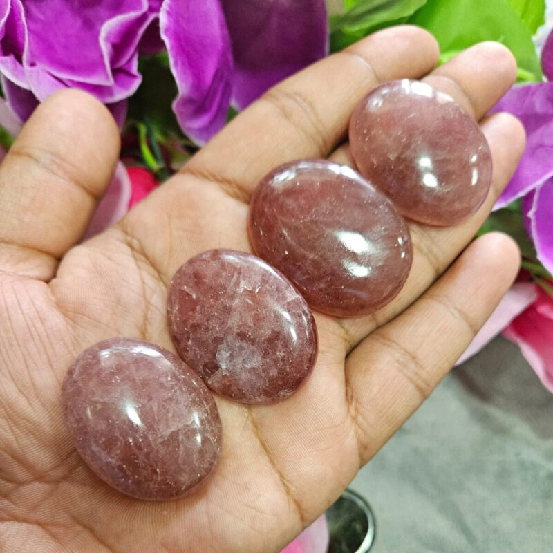 Strawberry Quartz Stone Oval Shape Worry Stone for Crystal Healing And Meditation - Pocket Palm Stone - Thumb Stone One (1) Piece - Image 2