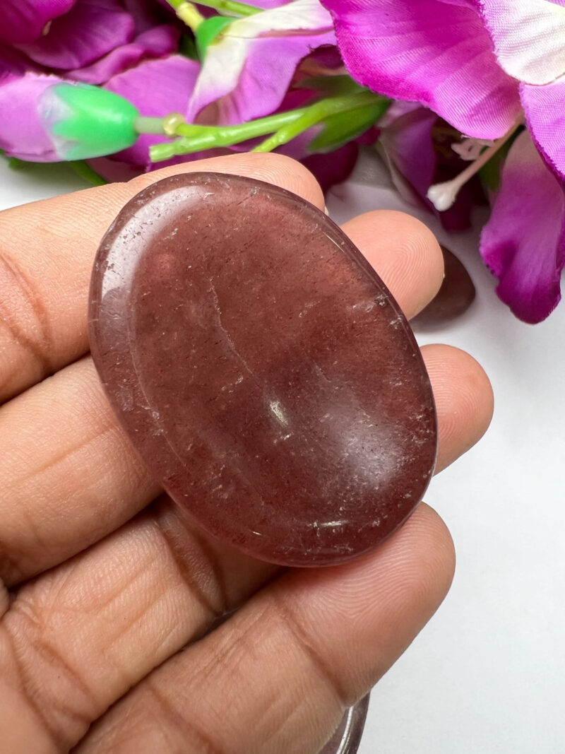 Strawberry Quartz Stone Oval Shape Worry Stone for Crystal Healing And Meditation - Pocket Palm Stone - Thumb Stone One (1) Piece