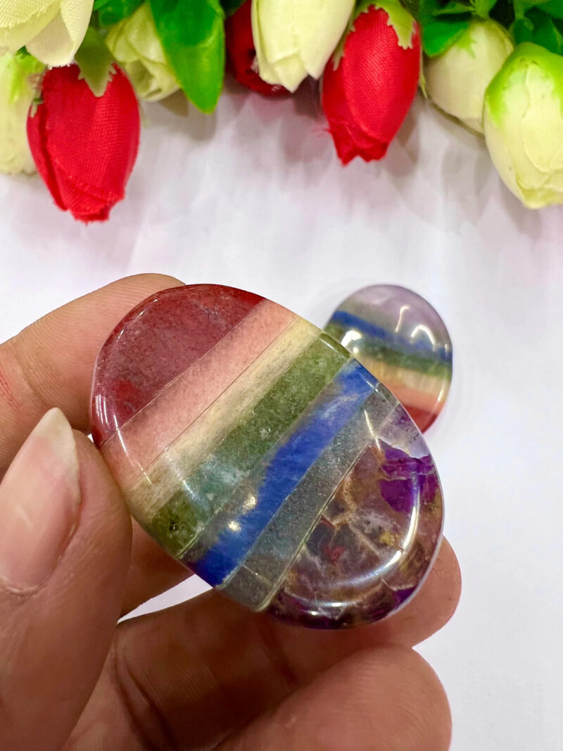 Seven Chakra Bonded Oval Shape Worry Stone for Crystal Healing And Meditation - Pocket Palm Stone - Thumb Stone One (1) Piece - Image 4