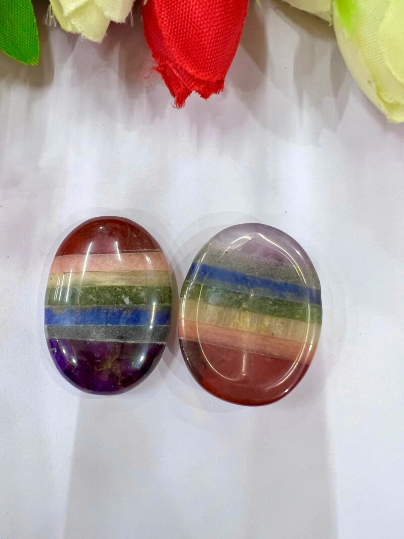 Seven Chakra Bonded Oval Shape Worry Stone for Crystal Healing And Meditation - Pocket Palm Stone - Thumb Stone One (1) Piece - Image 5
