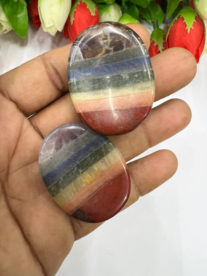 Seven Chakra Bonded Oval Shape Worry Stone for Crystal Healing And Meditation - Pocket Palm Stone - Thumb Stone One (1) Piece - Image 6
