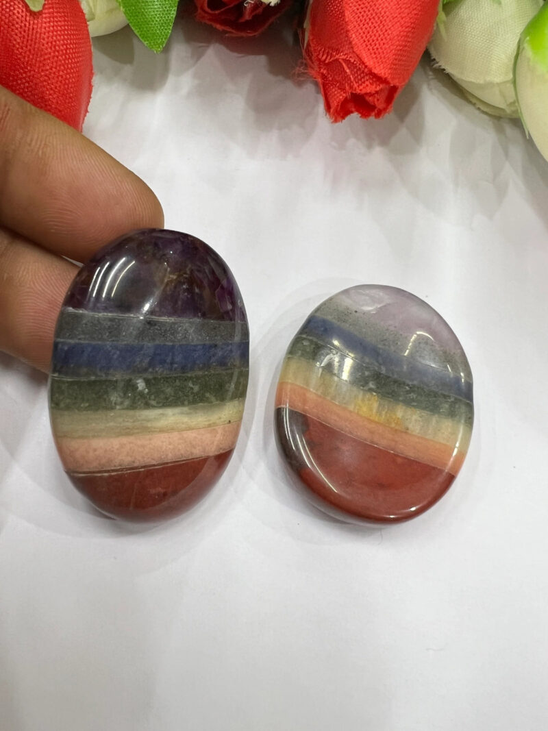 Seven Chakra Bonded Oval Shape Worry Stone for Crystal Healing And Meditation - Pocket Palm Stone - Thumb Stone One (1) Piece - Image 7