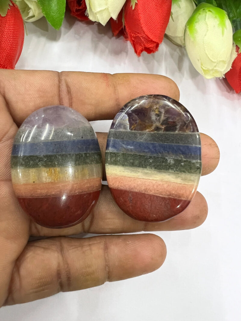 Seven Chakra Bonded Oval Shape Worry Stone for Crystal Healing And Meditation - Pocket Palm Stone - Thumb Stone One (1) Piece - Image 8