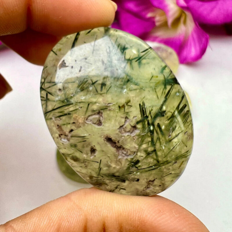 Prehnite Oval Shape Worry Stone for Crystal Healing And Meditation - Pocket Palm Stone - Thumb Stone One (1) Piece