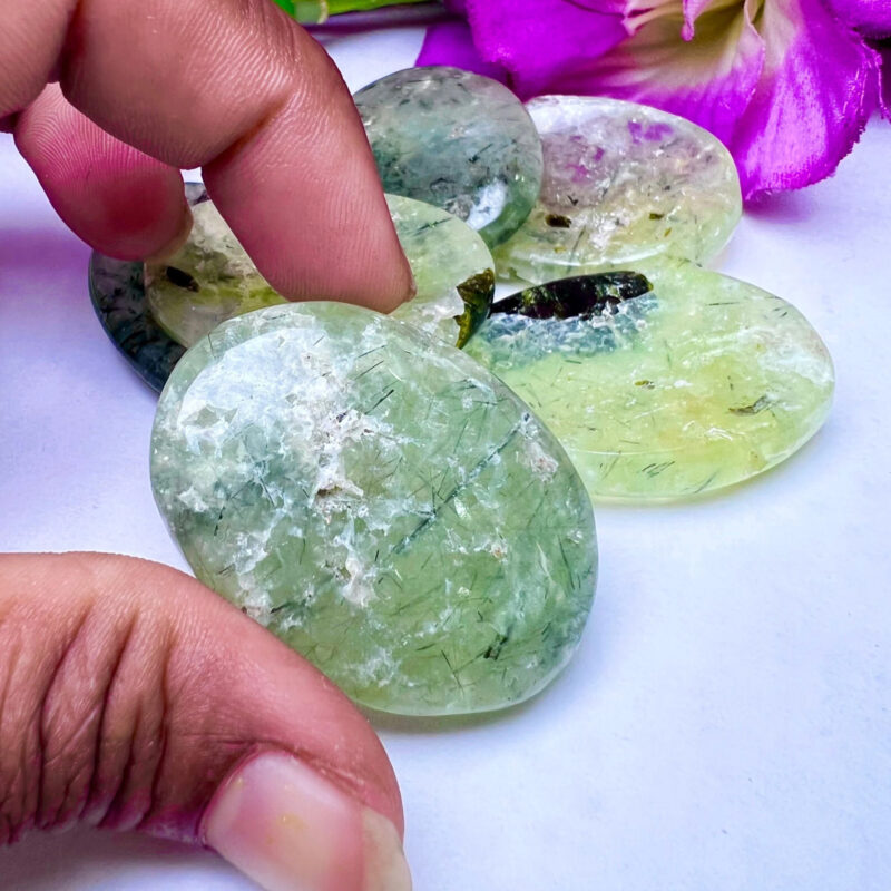 Prehnite Oval Shape Worry Stone for Crystal Healing And Meditation - Pocket Palm Stone - Thumb Stone One (1) Piece - Image 5