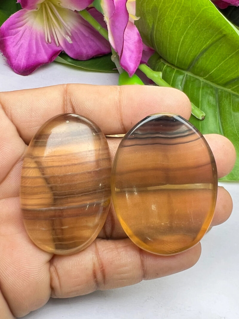 Yellow Rainbow Fluorite Stone Oval Shape Worry Stone for Crystal Healing And Meditation - Pocket Palm Stone - Thumb Stone One (1) Piece