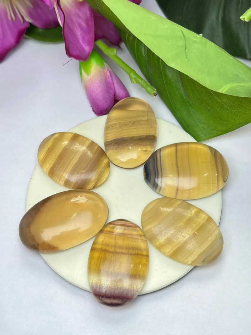 Yellow Rainbow Fluorite Stone Oval Shape Worry Stone for Crystal Healing And Meditation - Pocket Palm Stone - Thumb Stone One (1) Piece - Image 3