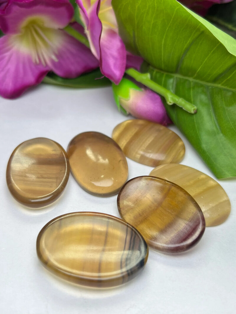 Yellow Rainbow Fluorite Stone Oval Shape Worry Stone for Crystal Healing And Meditation - Pocket Palm Stone - Thumb Stone One (1) Piece - Image 4
