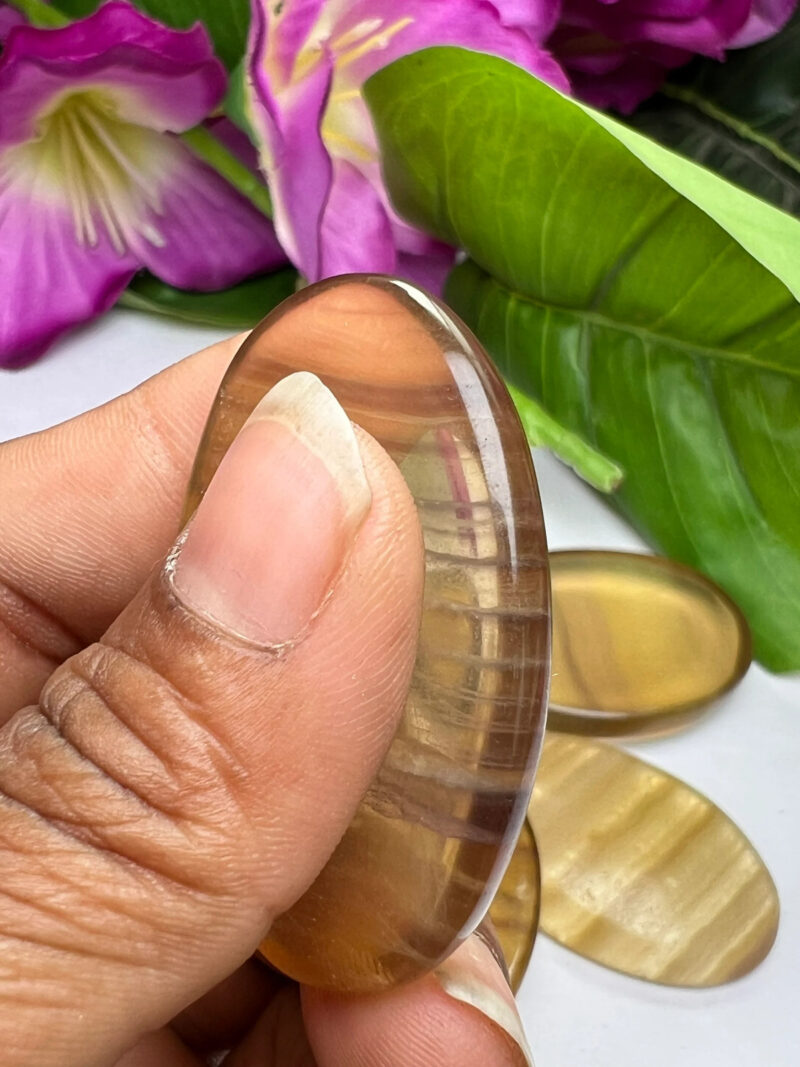 Yellow Rainbow Fluorite Stone Oval Shape Worry Stone for Crystal Healing And Meditation - Pocket Palm Stone - Thumb Stone One (1) Piece - Image 5