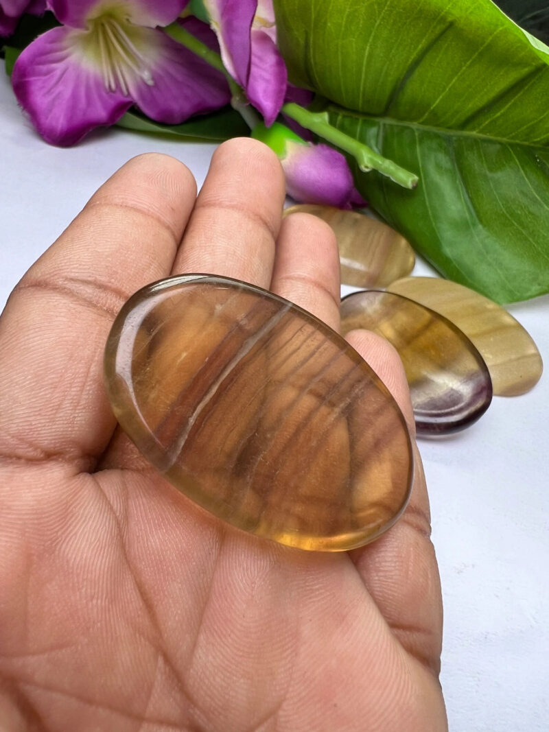 Yellow Rainbow Fluorite Stone Oval Shape Worry Stone for Crystal Healing And Meditation - Pocket Palm Stone - Thumb Stone One (1) Piece - Image 6