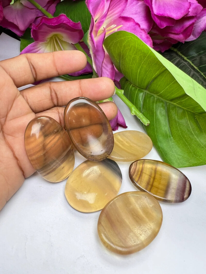 Yellow Rainbow Fluorite Stone Oval Shape Worry Stone for Crystal Healing And Meditation - Pocket Palm Stone - Thumb Stone One (1) Piece - Image 8