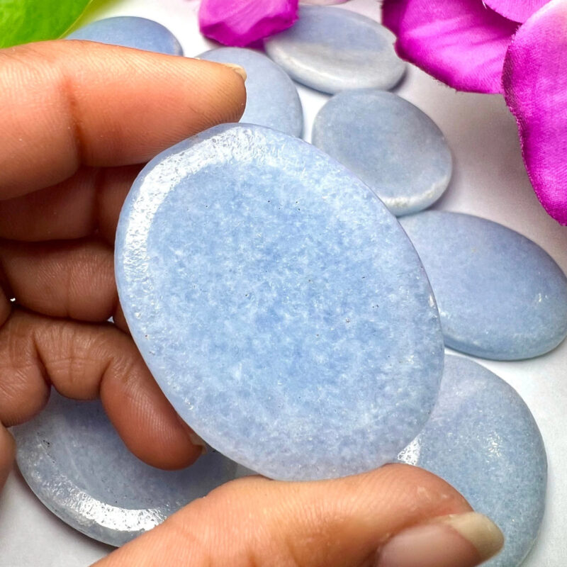 Blue Calcite Stone Oval Shape Worry Stone for Crystal Healing And Meditation - Pocket Palm Stone - Thumb Stone One (1) Piece - Image 2