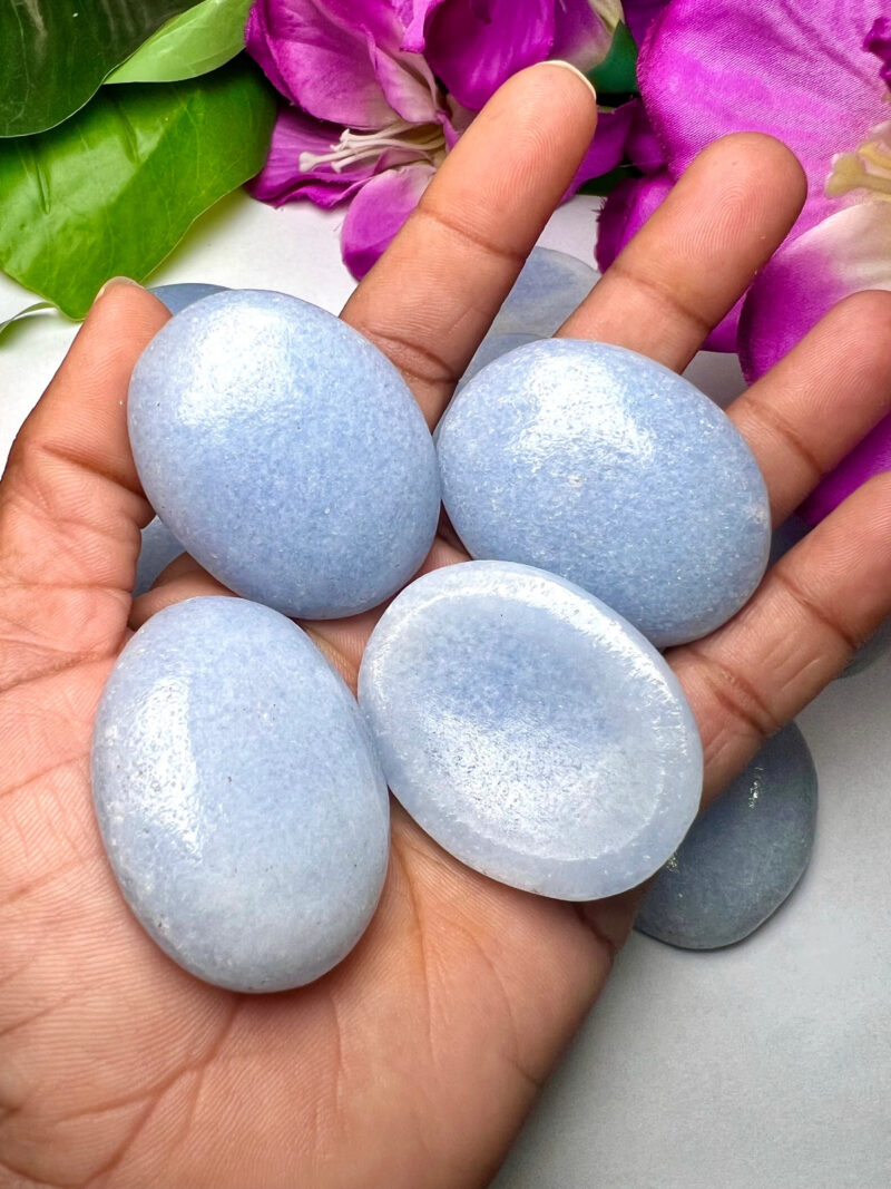 Blue Calcite Stone Oval Shape Worry Stone for Crystal Healing And Meditation - Pocket Palm Stone - Thumb Stone One (1) Piece - Image 3