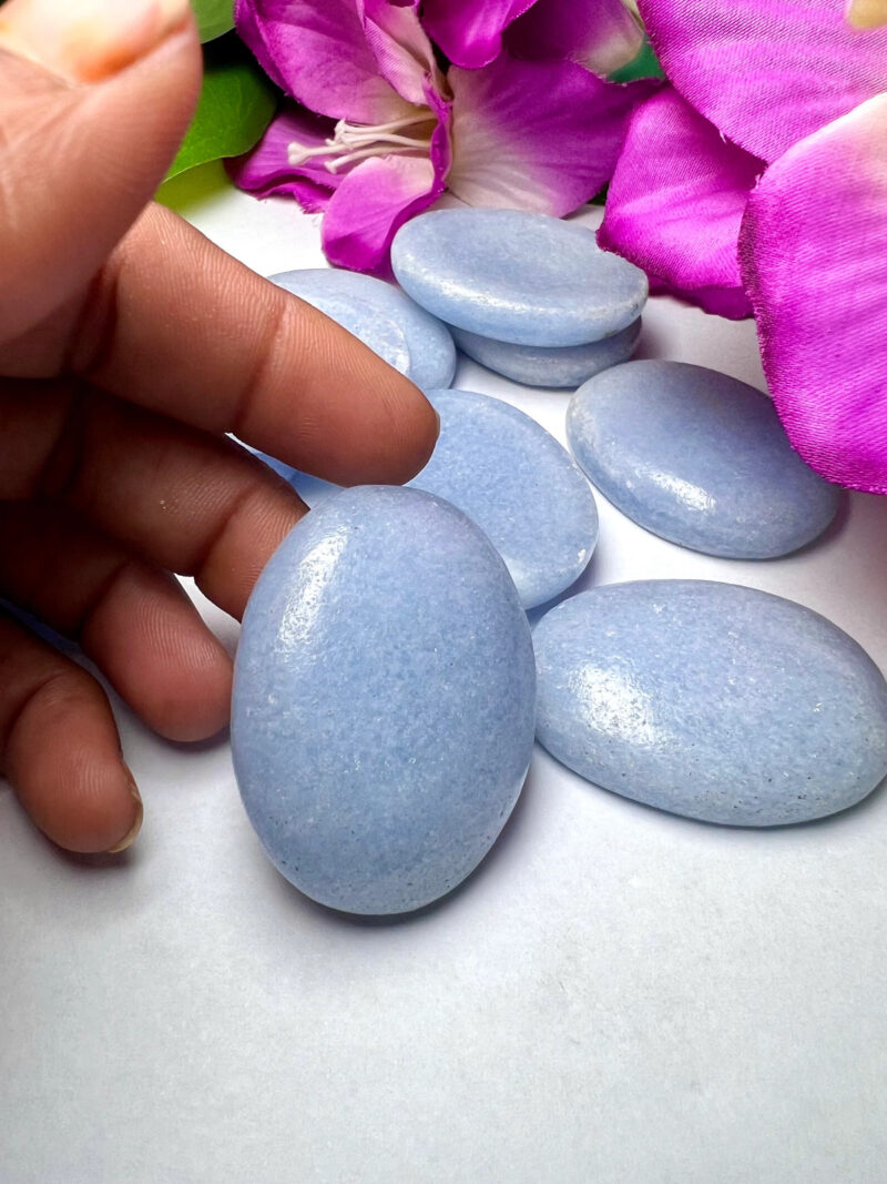Blue Calcite Stone Oval Shape Worry Stone for Crystal Healing And Meditation - Pocket Palm Stone - Thumb Stone One (1) Piece - Image 4
