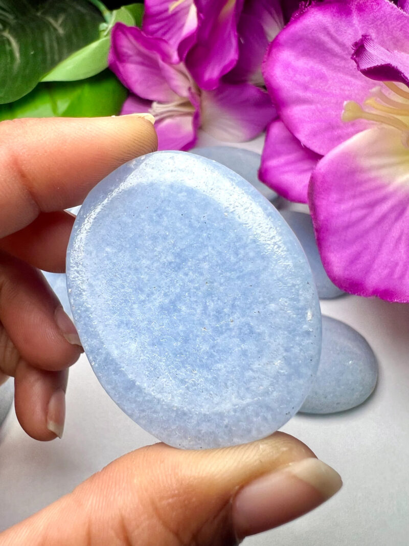 Blue Calcite Stone Oval Shape Worry Stone for Crystal Healing And Meditation - Pocket Palm Stone - Thumb Stone One (1) Piece