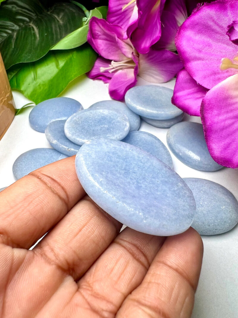 Blue Calcite Stone Oval Shape Worry Stone for Crystal Healing And Meditation - Pocket Palm Stone - Thumb Stone One (1) Piece - Image 7