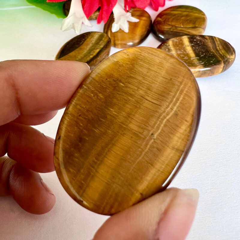 Tiger's Eye Stone Oval Shape Worry Stone for Crystal Healing And Meditation - Pocket Palm Stone - Thumb Stone One (1) Piece