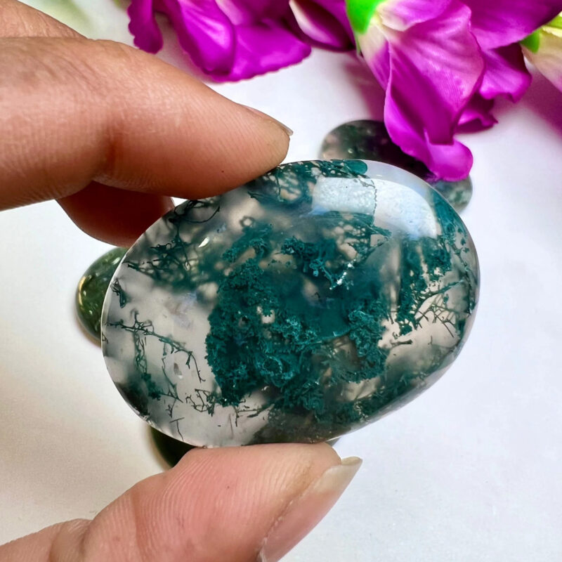 Moss Agate Oval Shape Worry Stone for Crystal Healing And Meditation - Pocket Palm Stone - Thumb Stone One (1) Piece