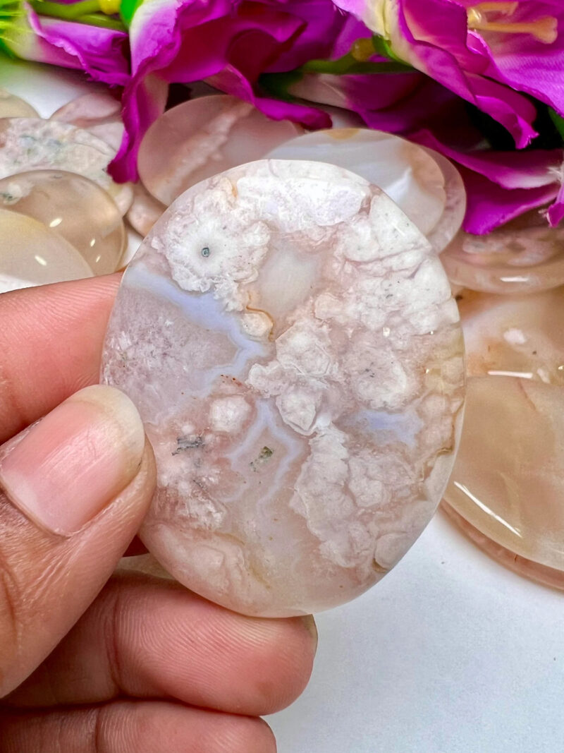 Flower Agate Sakura Agate Oval Shape Worry Stone for Crystal Healing And Meditation -Pocket Palm Stone -Thumb Stone One (1) Piece - Image 4