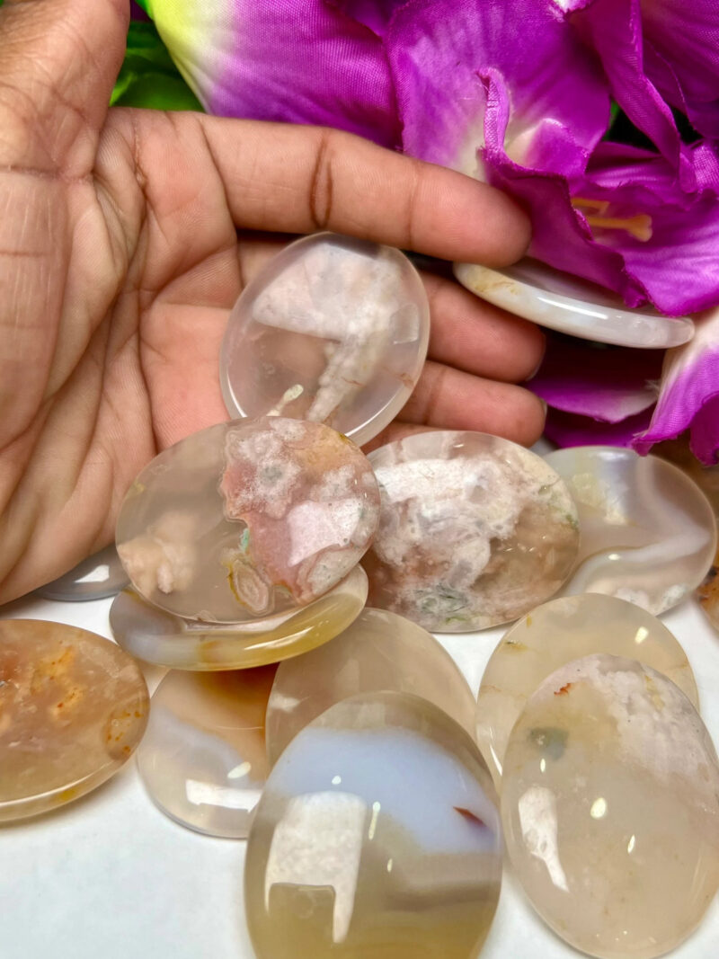 Flower Agate Sakura Agate Oval Shape Worry Stone for Crystal Healing And Meditation -Pocket Palm Stone -Thumb Stone One (1) Piece - Image 5