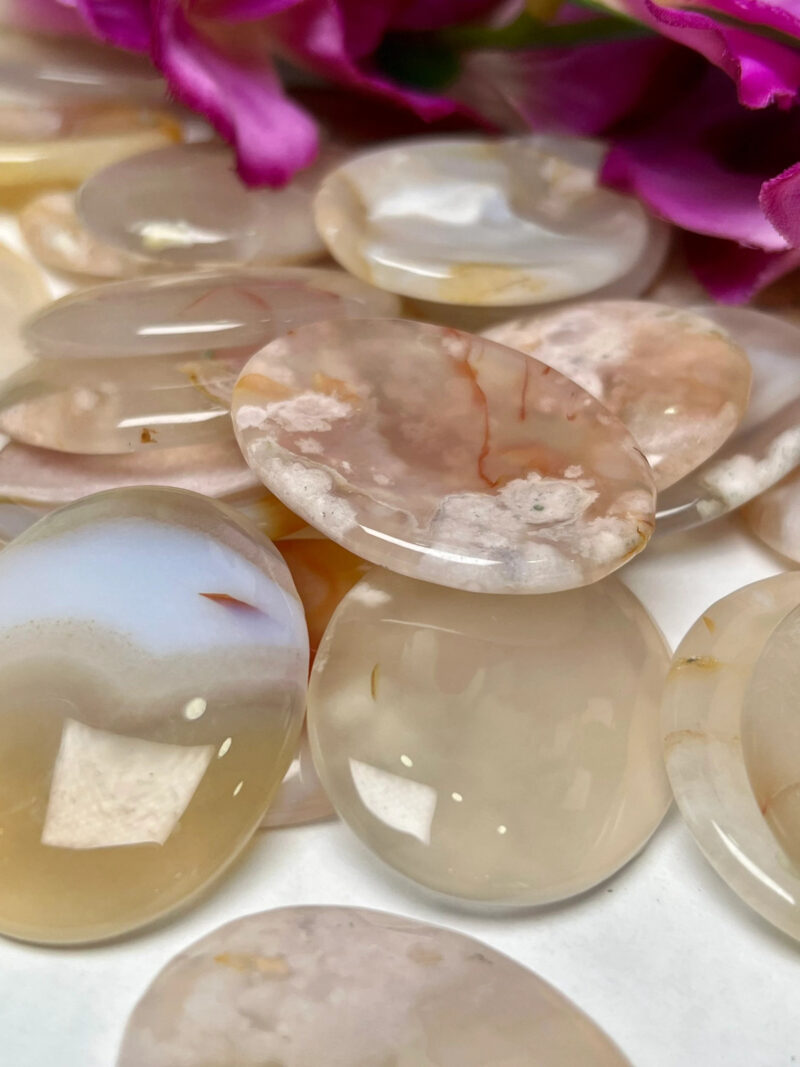 Flower Agate Sakura Agate Oval Shape Worry Stone for Crystal Healing And Meditation -Pocket Palm Stone -Thumb Stone One (1) Piece - Image 6