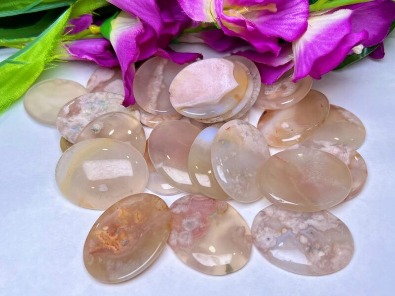Flower Agate Sakura Agate Oval Shape Worry Stone for Crystal Healing And Meditation -Pocket Palm Stone -Thumb Stone One (1) Piece - Image 7
