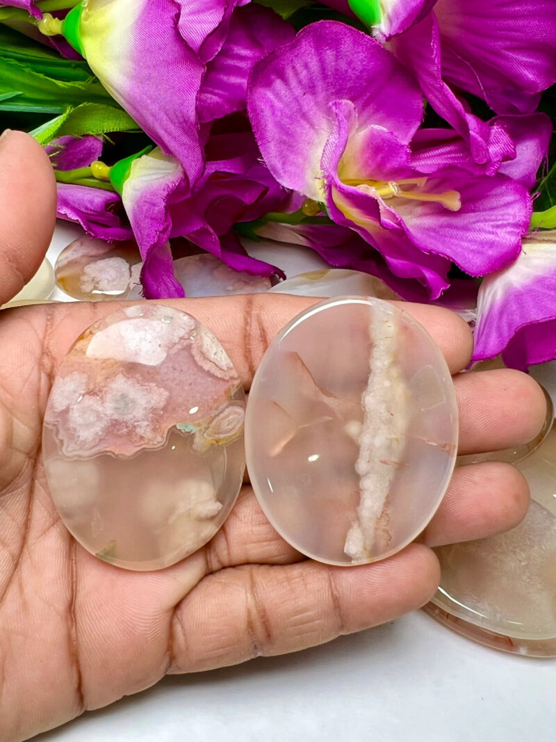 Flower Agate Sakura Agate Oval Shape Worry Stone for Crystal Healing And Meditation -Pocket Palm Stone -Thumb Stone One (1) Piece - Image 8