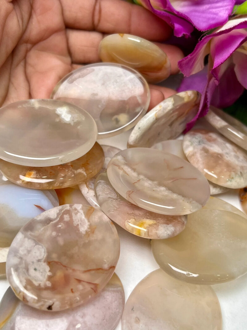 Flower Agate Sakura Agate Oval Shape Worry Stone for Crystal Healing And Meditation -Pocket Palm Stone -Thumb Stone One (1) Piece - Image 9
