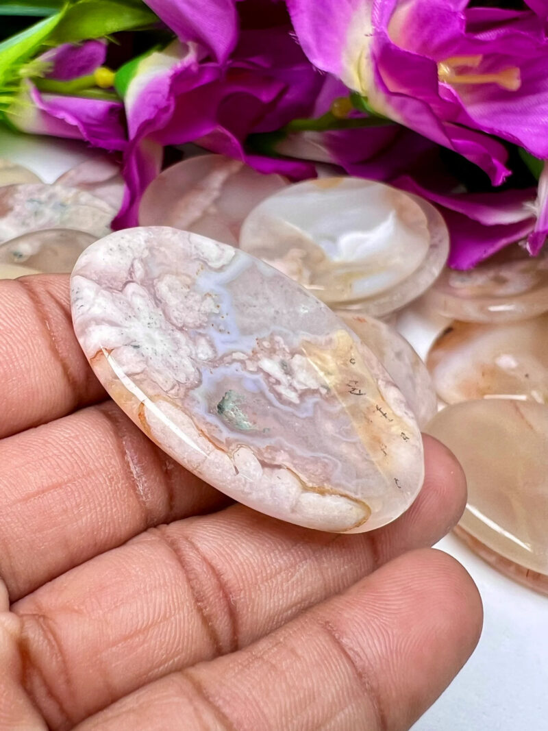 Flower Agate Sakura Agate Oval Shape Worry Stone for Crystal Healing And Meditation -Pocket Palm Stone -Thumb Stone One (1) Piece - Image 10