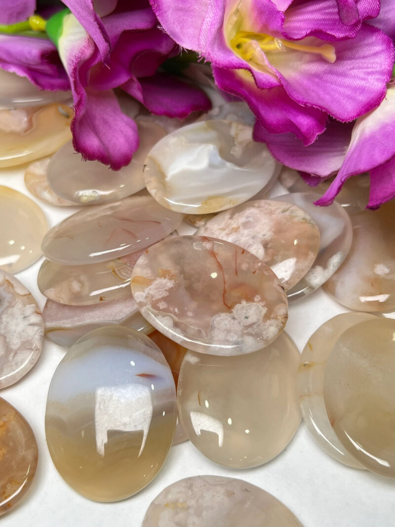 Flower Agate Sakura Agate Oval Shape Worry Stone for Crystal Healing And Meditation -Pocket Palm Stone -Thumb Stone One (1) Piece - Image 11