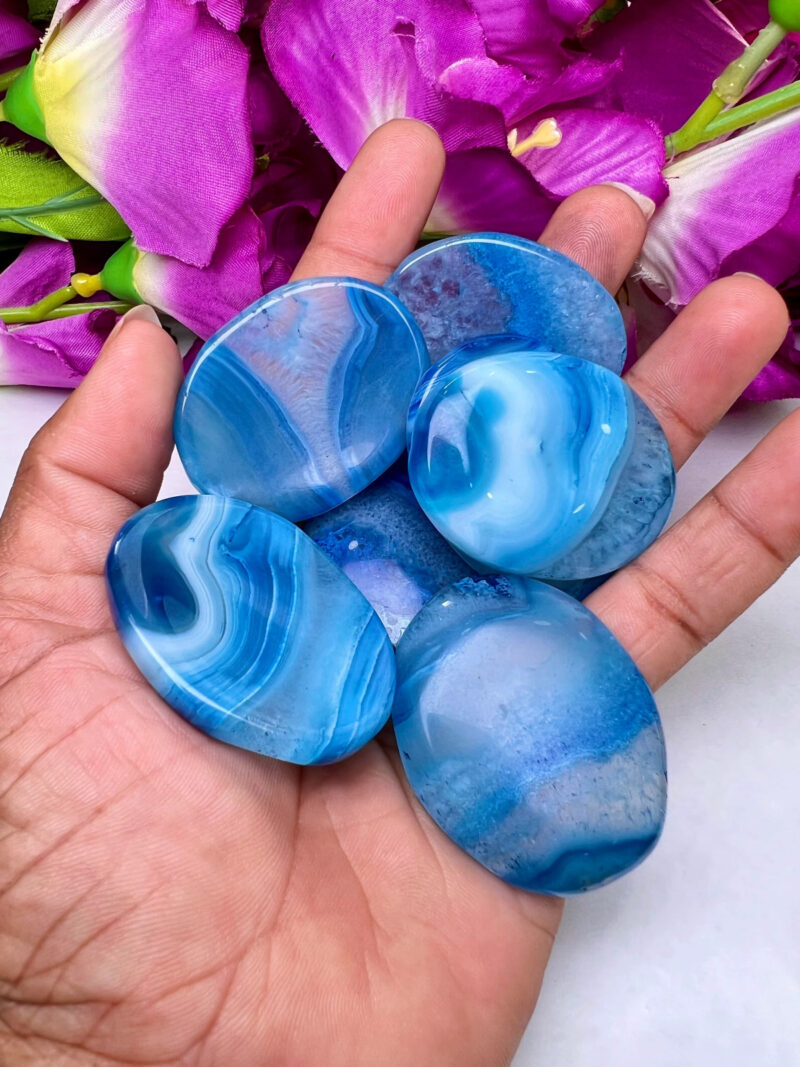 Blue Banded Onex Oval Shape Worry Stone for Crystal Healing And Meditation - Pocket Palm Stone - Thumb Stone One (1) Piece - Image 5