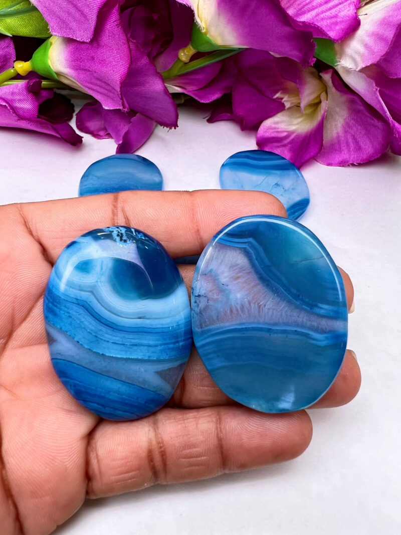 Blue Banded Onex Oval Shape Worry Stone for Crystal Healing And Meditation - Pocket Palm Stone - Thumb Stone One (1) Piece - Image 8