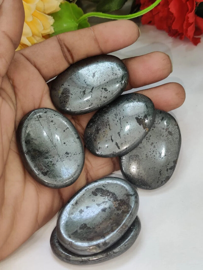 Metallic Gray Hematite Oval Shape Worry Stone for Crystal Healing And Meditation - Pocket Palm Stone - Thumb Stone One (1) Piece - Image 7