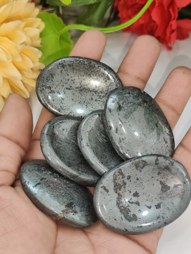 Metallic Gray Hematite Oval Shape Worry Stone for Crystal Healing And Meditation - Pocket Palm Stone - Thumb Stone One (1) Piece - Image 8
