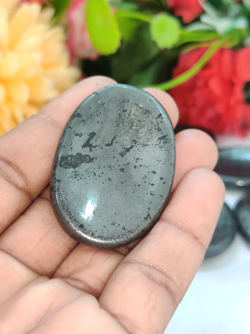 Metallic Gray Hematite Oval Shape Worry Stone for Crystal Healing And Meditation - Pocket Palm Stone - Thumb Stone One (1) Piece