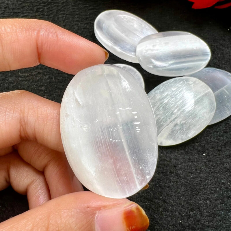 Selenite Stone Oval Shape Worry Stone for Crystal Healing And Meditation - Pocket Palm Stone - Thumb Stone One (1) Piece - Image 2
