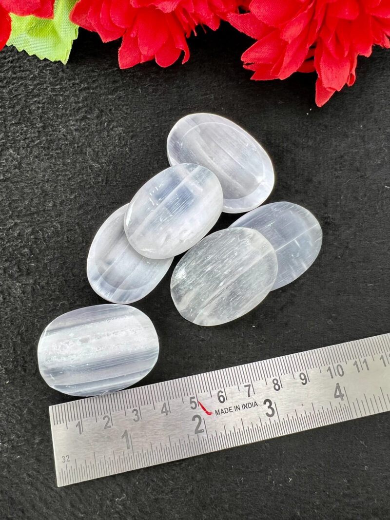 Selenite Stone Oval Shape Worry Stone for Crystal Healing And Meditation - Pocket Palm Stone - Thumb Stone One (1) Piece - Image 5