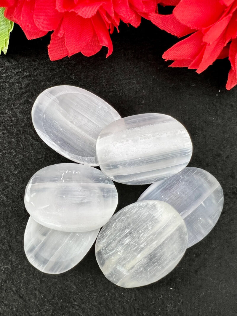 Selenite Stone Oval Shape Worry Stone for Crystal Healing And Meditation - Pocket Palm Stone - Thumb Stone One (1) Piece - Image 6