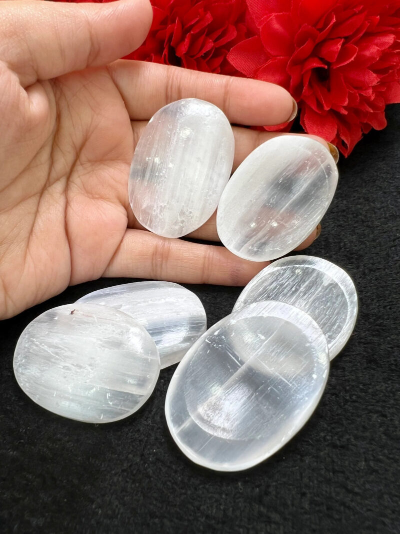 Selenite Stone Oval Shape Worry Stone for Crystal Healing And Meditation - Pocket Palm Stone - Thumb Stone One (1) Piece - Image 7