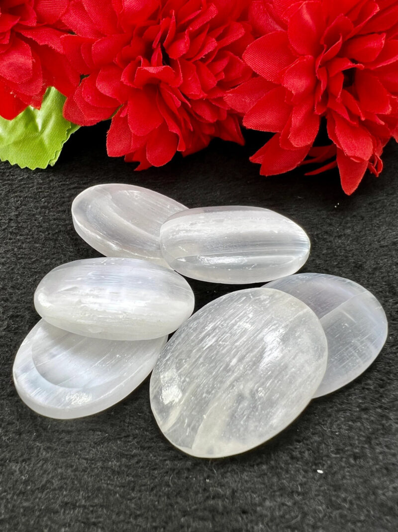 Selenite Stone Oval Shape Worry Stone for Crystal Healing And Meditation - Pocket Palm Stone - Thumb Stone One (1) Piece - Image 8